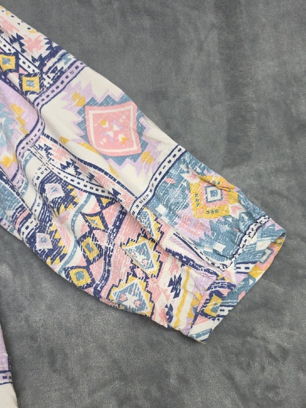 Pastel Geo Tassel Tunic Top - Pink Blue Cream - Picture 3 of 7